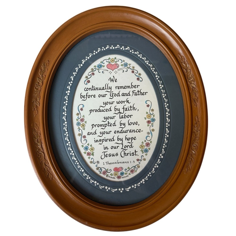 Vtg Oval Frame Scripture Gratitude for Service Oval Wood Tone Frame Cottagecore